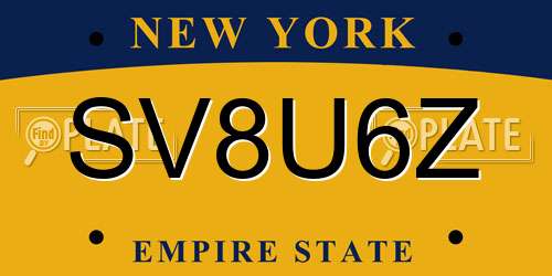 SV8U6Z New York License Plate