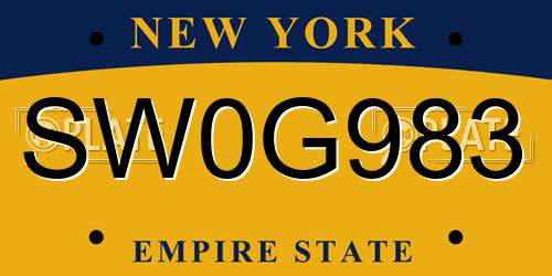 SW0G983 New York License Plate