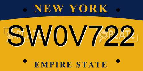 SW0V722 New York License Plate