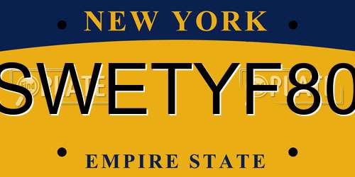SWETYF80 New York License Plate
