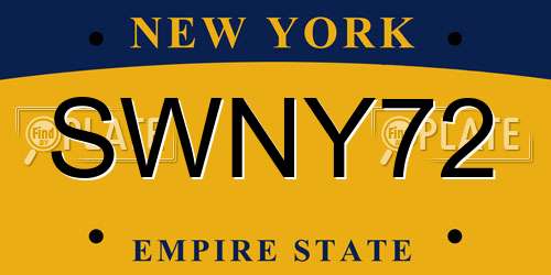 SWNY72 New York License Plate