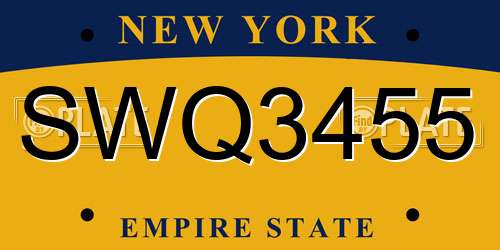 SWQ3455 New York License Plate