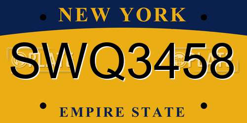 SWQ3458 New York License Plate