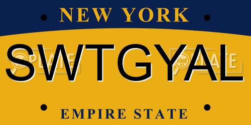 SWTGYAL New York License Plate