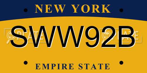 SWW92B New York License Plate