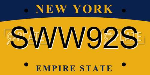 SWW92S New York License Plate