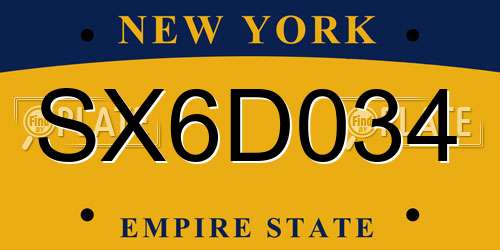 SX6D034 New York License Plate