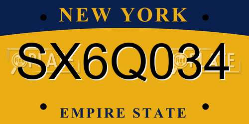 SX6Q034 New York License Plate