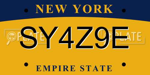 SY4Z9E New York License Plate