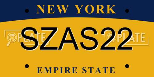 SZAS22 New York License Plate