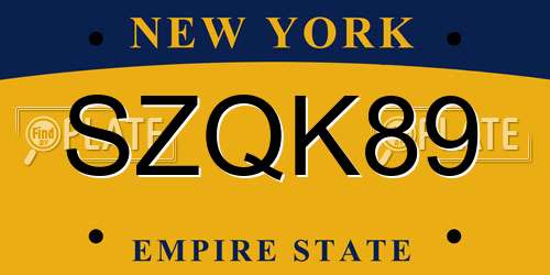 SZQK89 New York License Plate