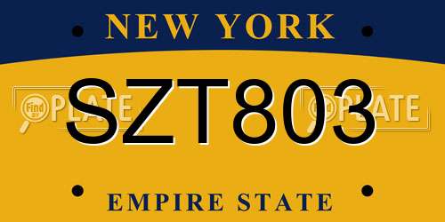 SZT803 New York License Plate