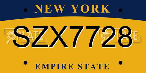 SZX7728 New York License Plate