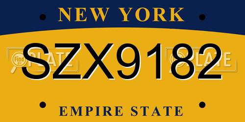 SZX9182 New York License Plate