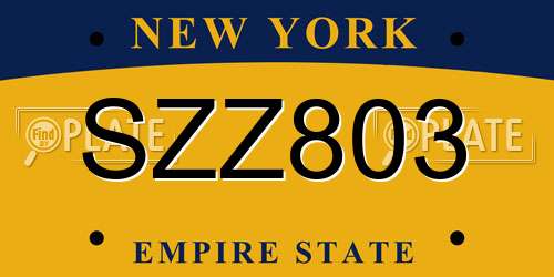 SZZ803 New York License Plate