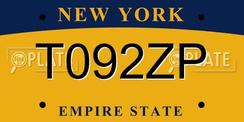 T092ZP New York License Plate