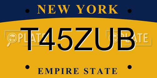 T45ZUB New York License Plate