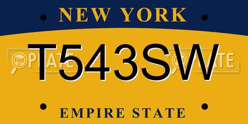 T543SW New York License Plate