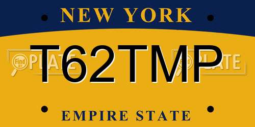 T62TMP New York License Plate