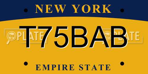 T75BAB New York License Plate
