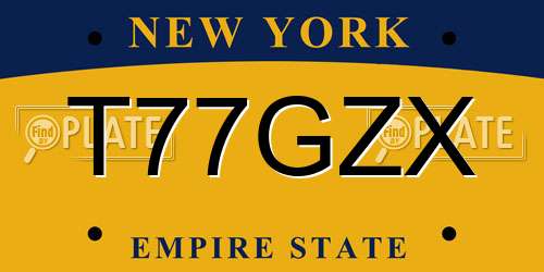 T77GZX New York License Plate