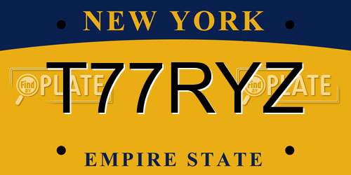 T77RYZ New York License Plate