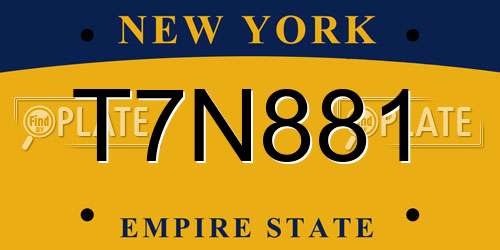 T7N881 New York License Plate