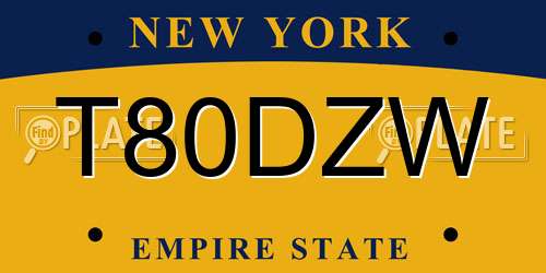 T80DZW New York License Plate