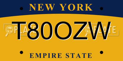 T80OZW New York License Plate