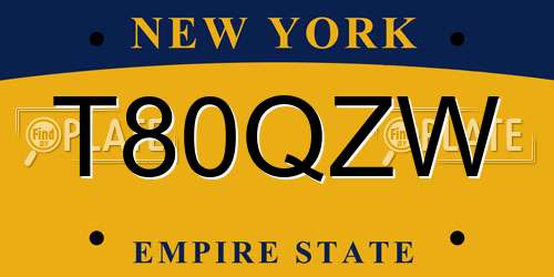 T80QZW New York License Plate