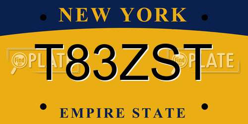 T83ZST New York License Plate