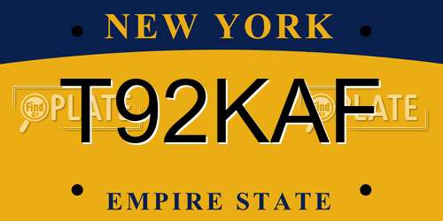 T92KAF New York License Plate