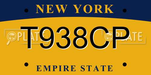 T938CP New York License Plate