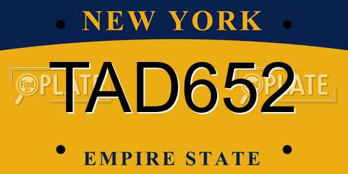 TAD652 New York License Plate
