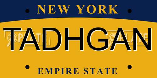 TADHGAN New York License Plate