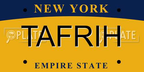 TAFRIH New York License Plate