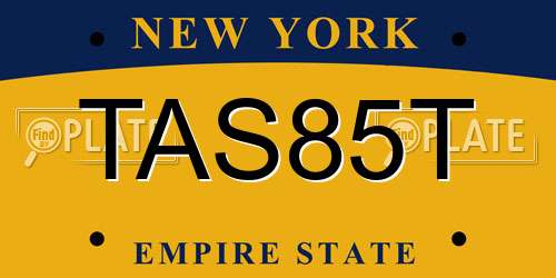 TAS85T New York License Plate