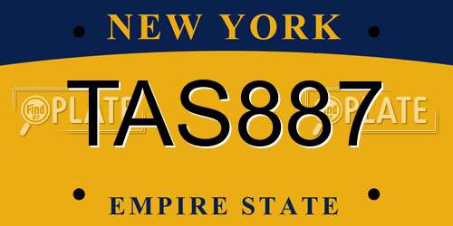 TAS887 New York License Plate