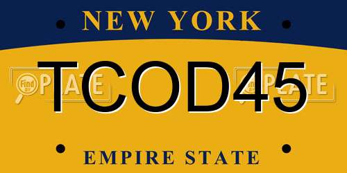 TCOD45 New York License Plate