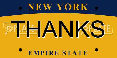 THANKS New York License Plate