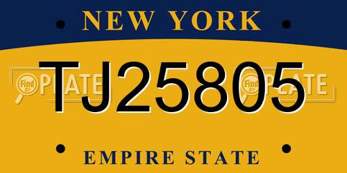 TJ25805 New York License Plate