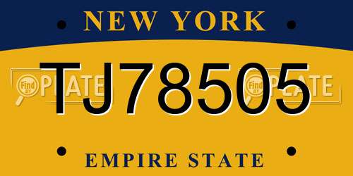 TJ78505 New York License Plate