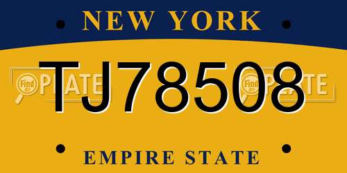 TJ78508 New York License Plate
