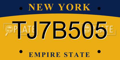 TJ7B505 New York License Plate