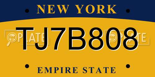 TJ7B808 New York License Plate