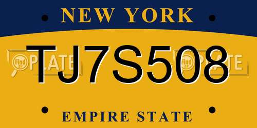 TJ7S508 New York License Plate
