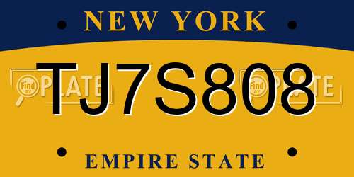 TJ7S808 New York License Plate