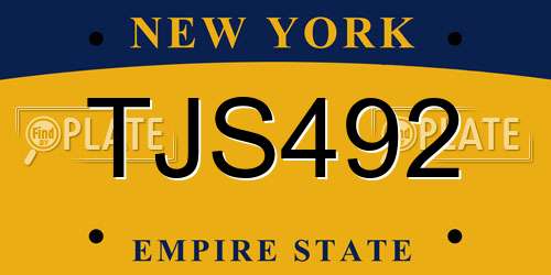 TJS492 New York License Plate
