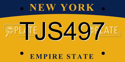 TJS497 New York License Plate