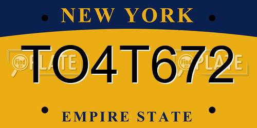 TO4T672 New York License Plate